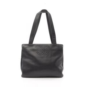 Chanel Deka Coco Mark Tote Bag Black Leather